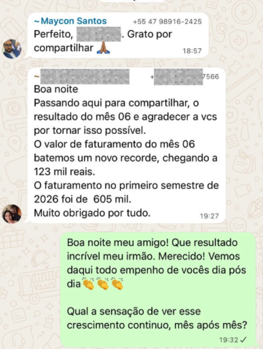 Mensagem de cliente relatando resultados após aplicar a metodologia (1)